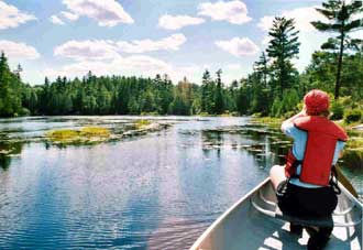 This is High Falls Lake which is quite shallow and contains many little islands